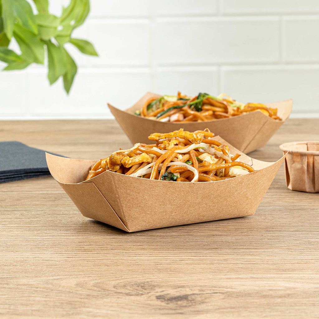 Bio Tek 6 oz Kraft Paper #40 Food Tray / Boat - 5" x 4" x 1 1/2" - 400 count box