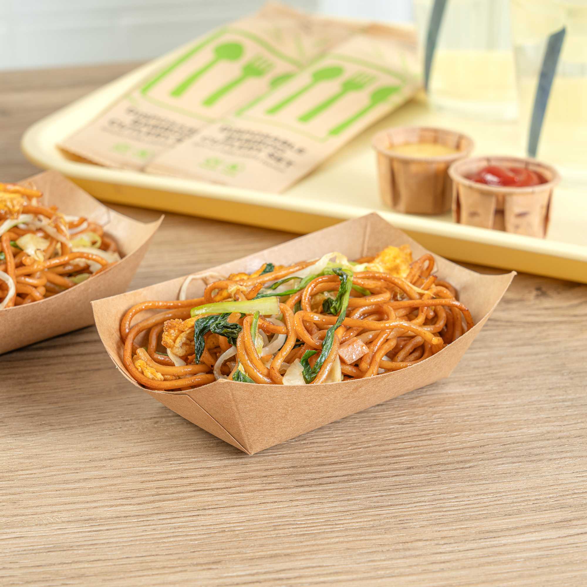 Bio Tek 6 oz Kraft Paper #40 Food Tray / Boat - 5" x 4" x 1 1/2" - 400 count box