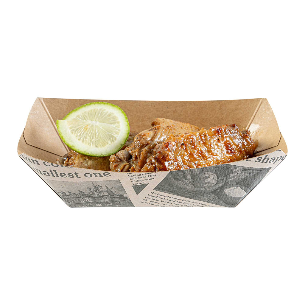 Bio Tek 6 oz Newsprint Paper #40 Food Tray / Boat - 5" x 4" x 1 1/2" - 50 count box