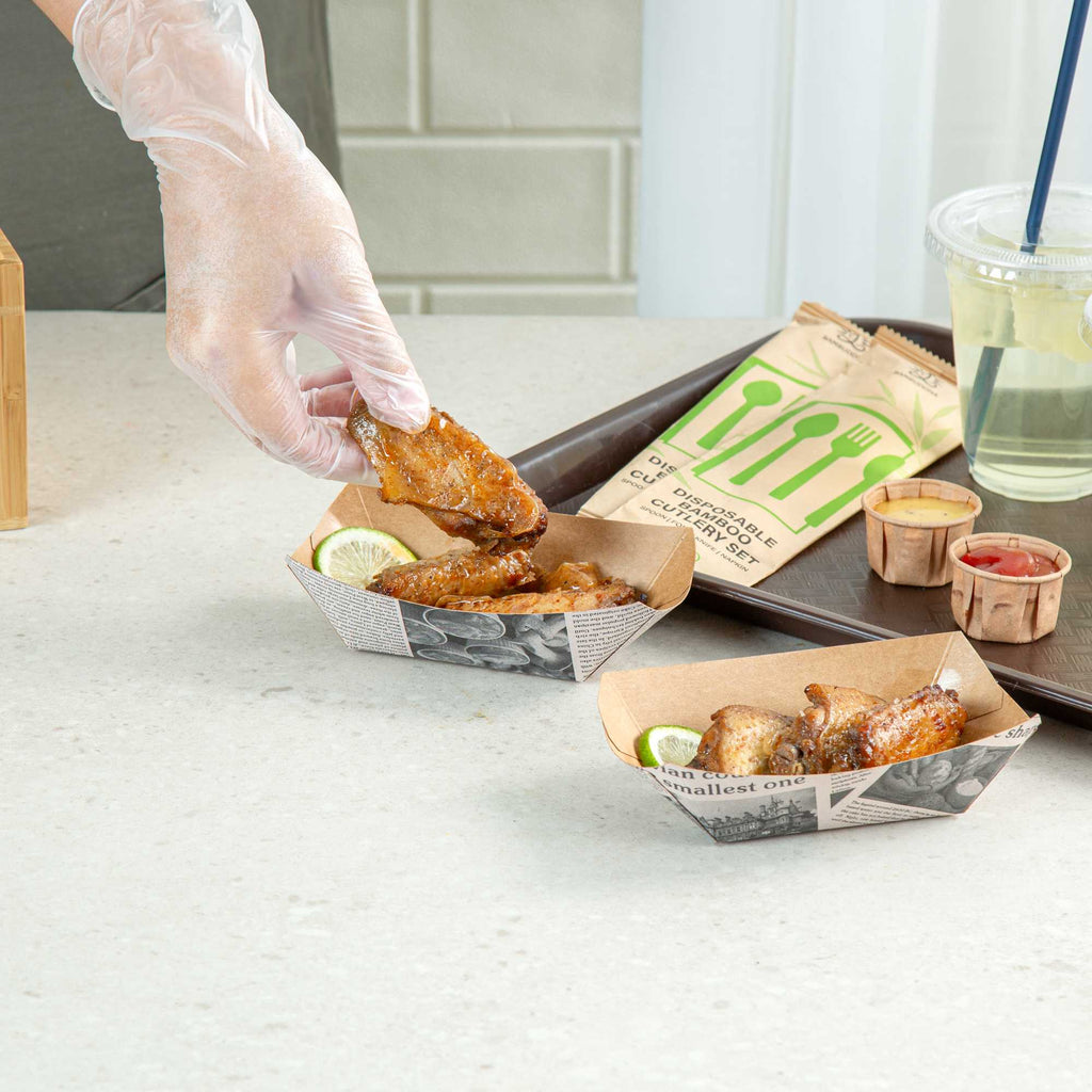 Bio Tek 6 oz Newsprint Paper #40 Food Tray / Boat - 5" x 4" x 1 1/2" - 50 count box
