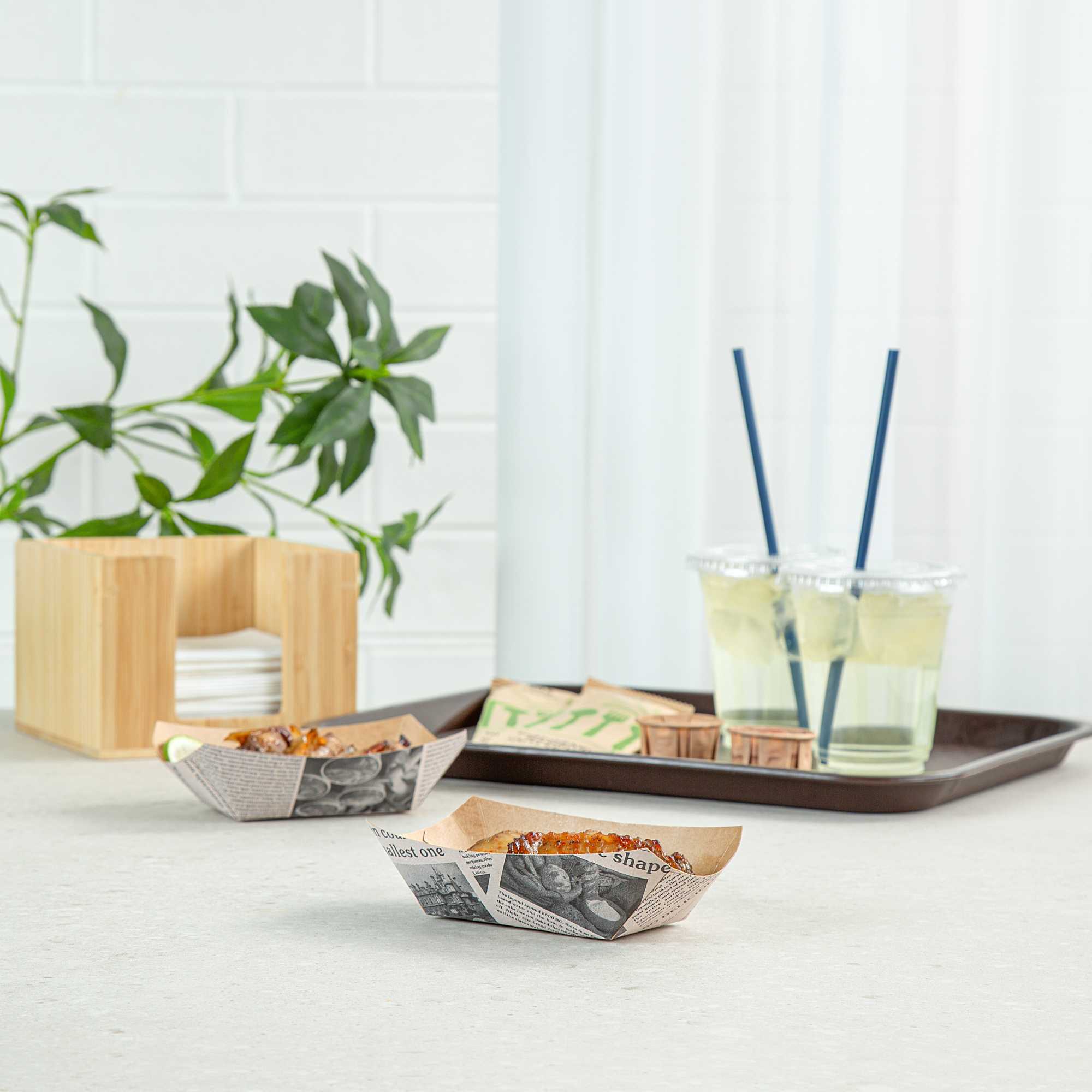 Bio Tek 6 oz Newsprint Paper #40 Food Tray / Boat - 5" x 4" x 1 1/2" - 50 count box