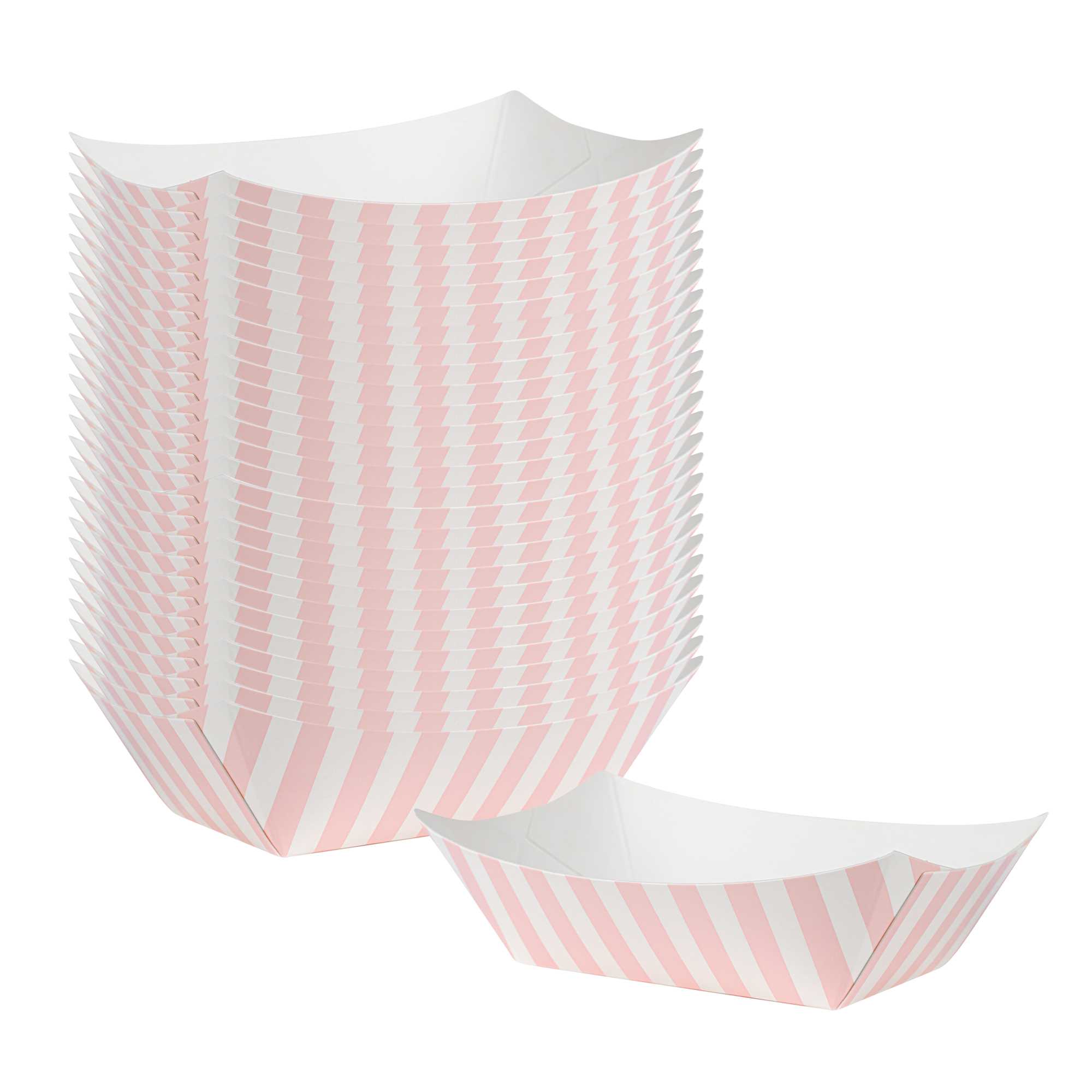 Bio Tek 6 oz Pink and White Stripe Paper #40 Food Tray / Boat - 5" x 4" x 1 1/2" - 50 count box