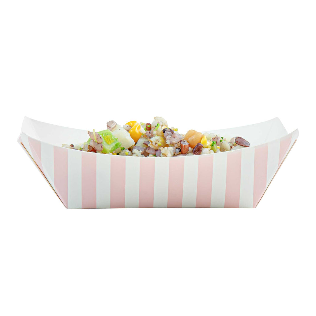 Bio Tek 6 oz Pink and White Stripe Paper #40 Food Tray / Boat - 5" x 4" x 1 1/2" - 50 count box