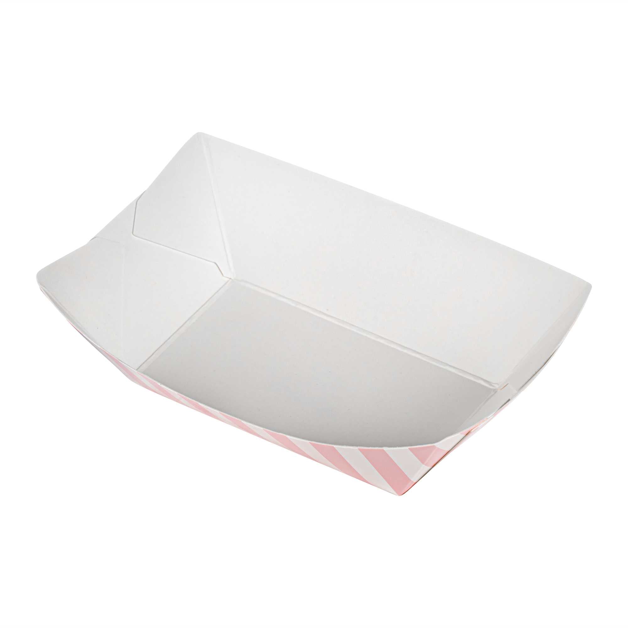 Bio Tek 6 oz Pink and White Stripe Paper #40 Food Tray / Boat - 5" x 4" x 1 1/2" - 50 count box
