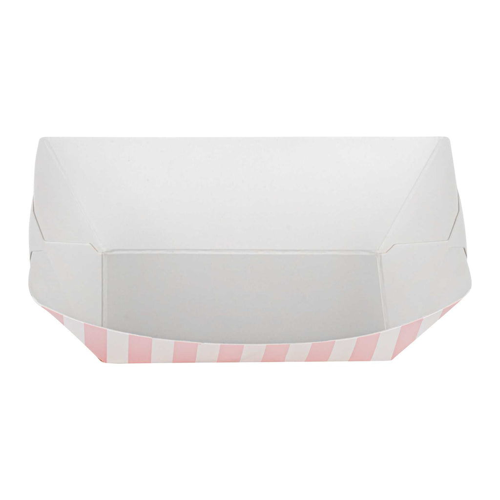 Bio Tek 6 oz Pink and White Stripe Paper #40 Food Tray / Boat - 5" x 4" x 1 1/2" - 50 count box