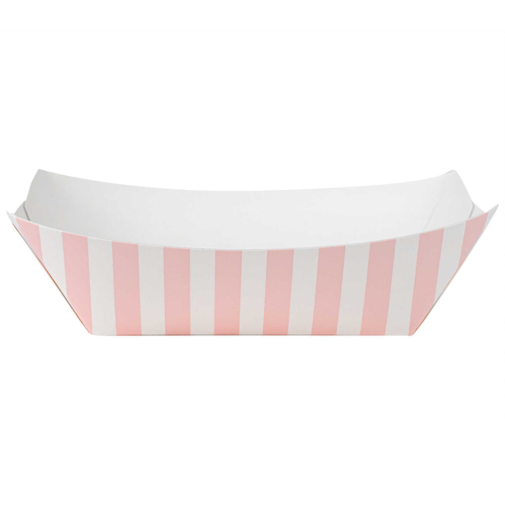 Bio Tek 6 oz Pink and White Stripe Paper #40 Food Tray / Boat - 5" x 4" x 1 1/2" - 400 count box