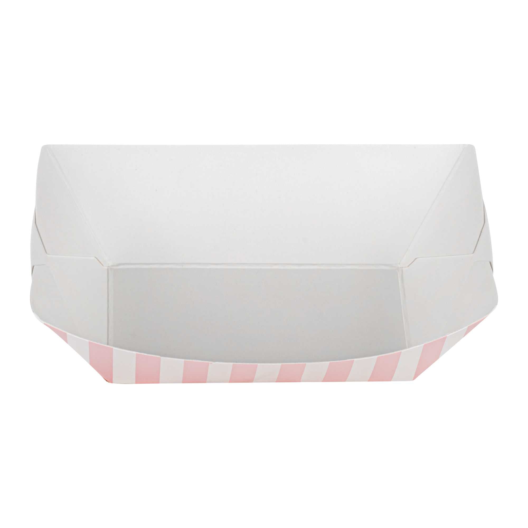 Bio Tek 6 oz Pink and White Stripe Paper #40 Food Tray / Boat - 5" x 4" x 1 1/2" - 400 count box