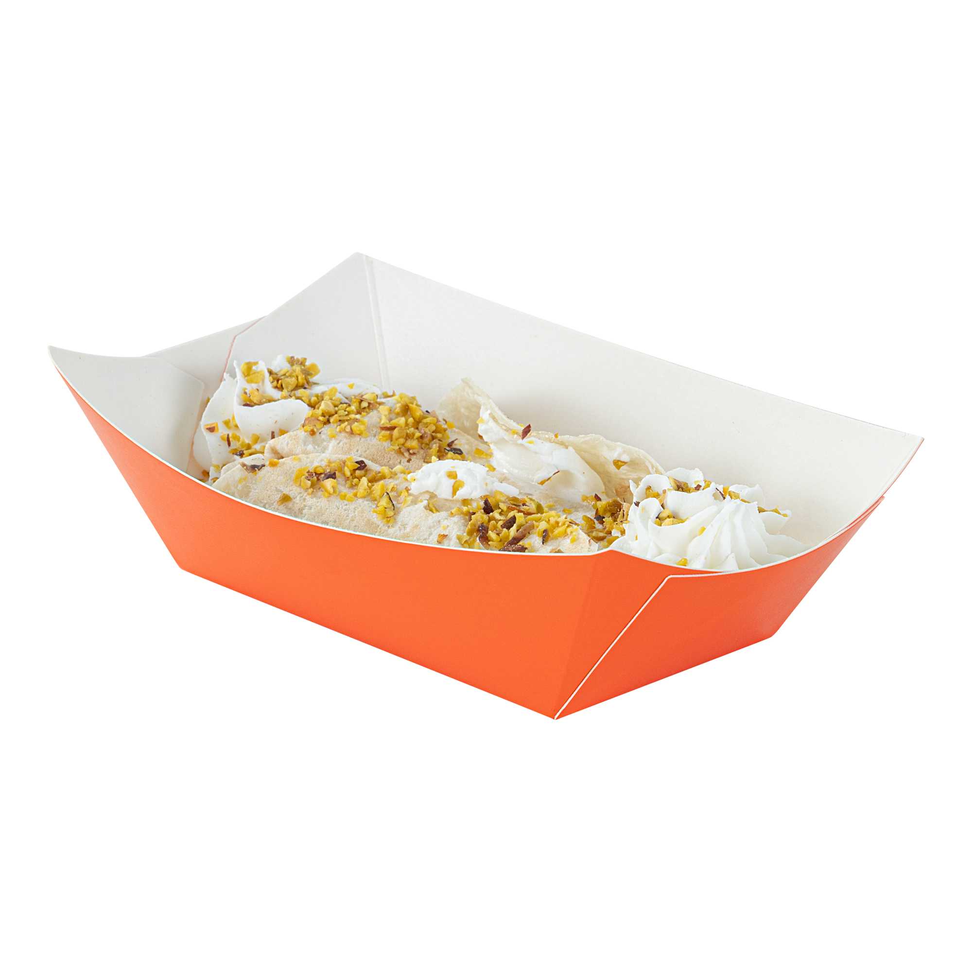 Bio Tek 6 oz Tangerine Orange Paper #40 Food Tray / Boat - 5" x 4" x 1 1/2" - 50 count box