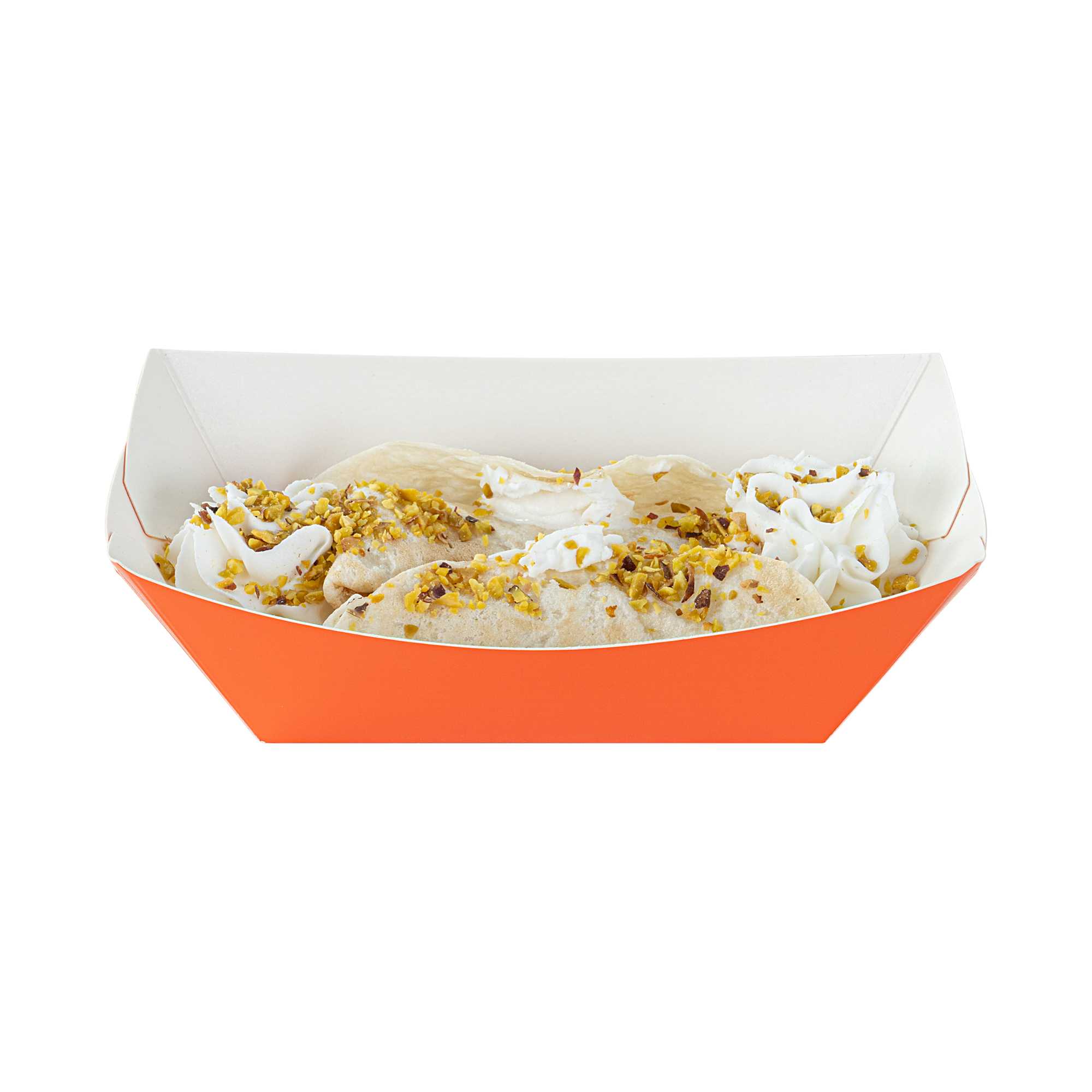 Bio Tek 6 oz Tangerine Orange Paper #40 Food Tray / Boat - 5" x 4" x 1 1/2" - 50 count box