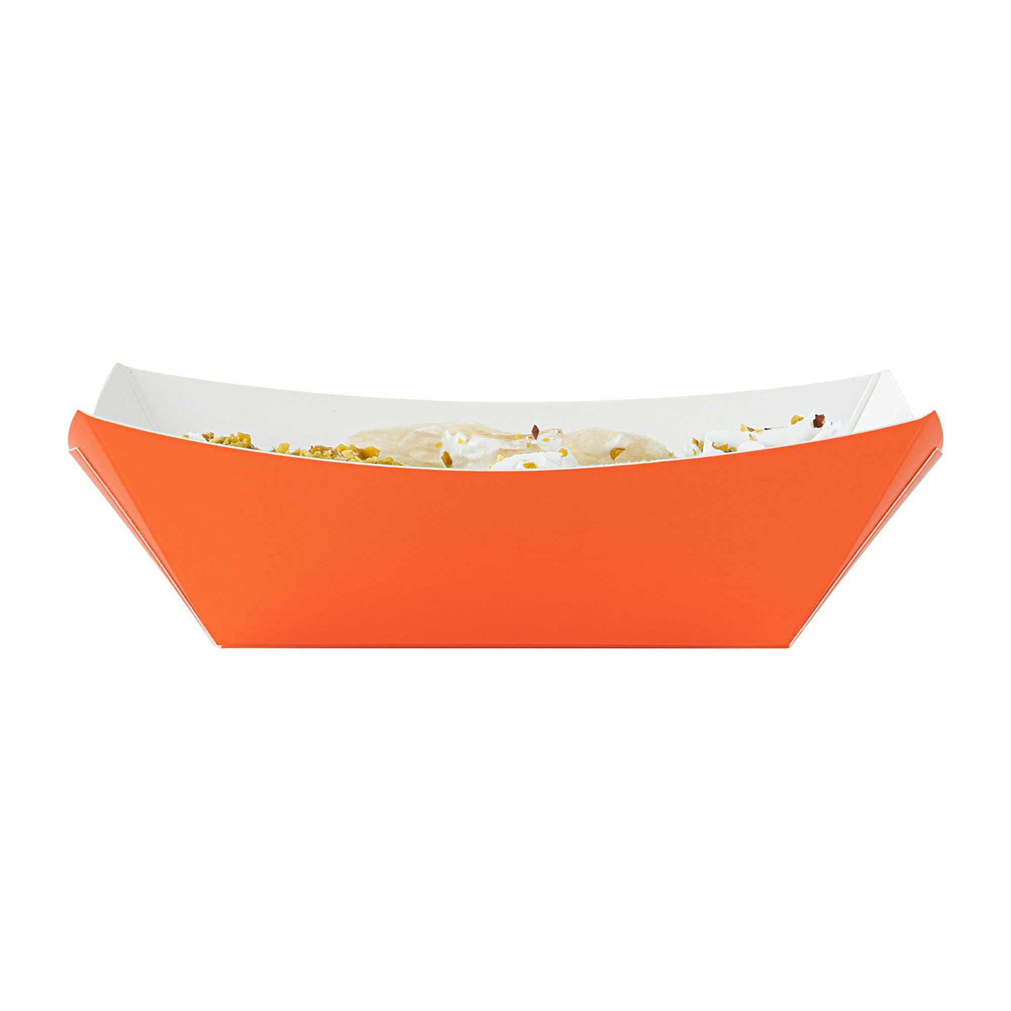 Bio Tek 6 oz Tangerine Orange Paper #40 Food Tray / Boat - 5" x 4" x 1 1/2" - 50 count box