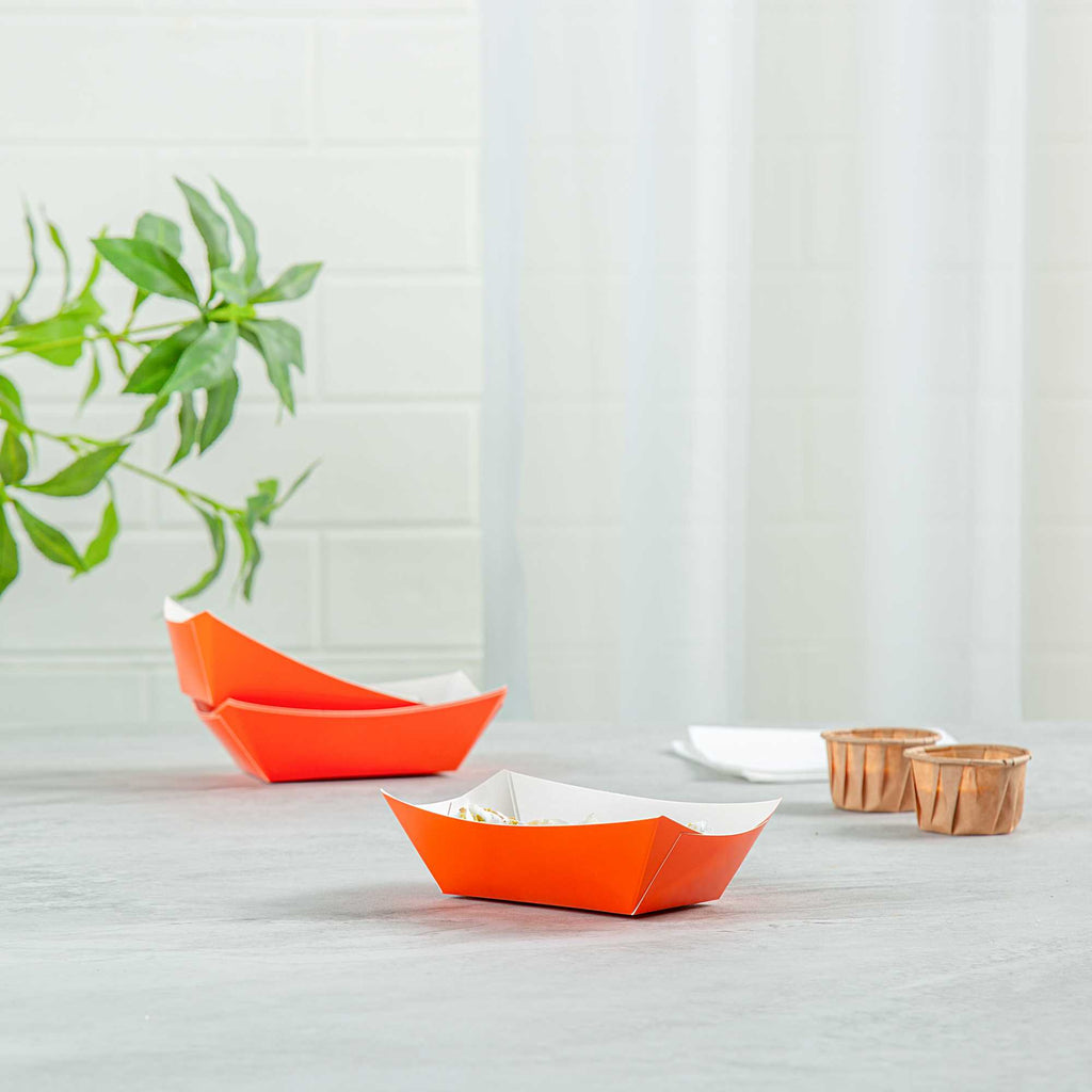 Bio Tek 6 oz Tangerine Orange Paper #40 Food Tray / Boat - 5" x 4" x 1 1/2" - 50 count box
