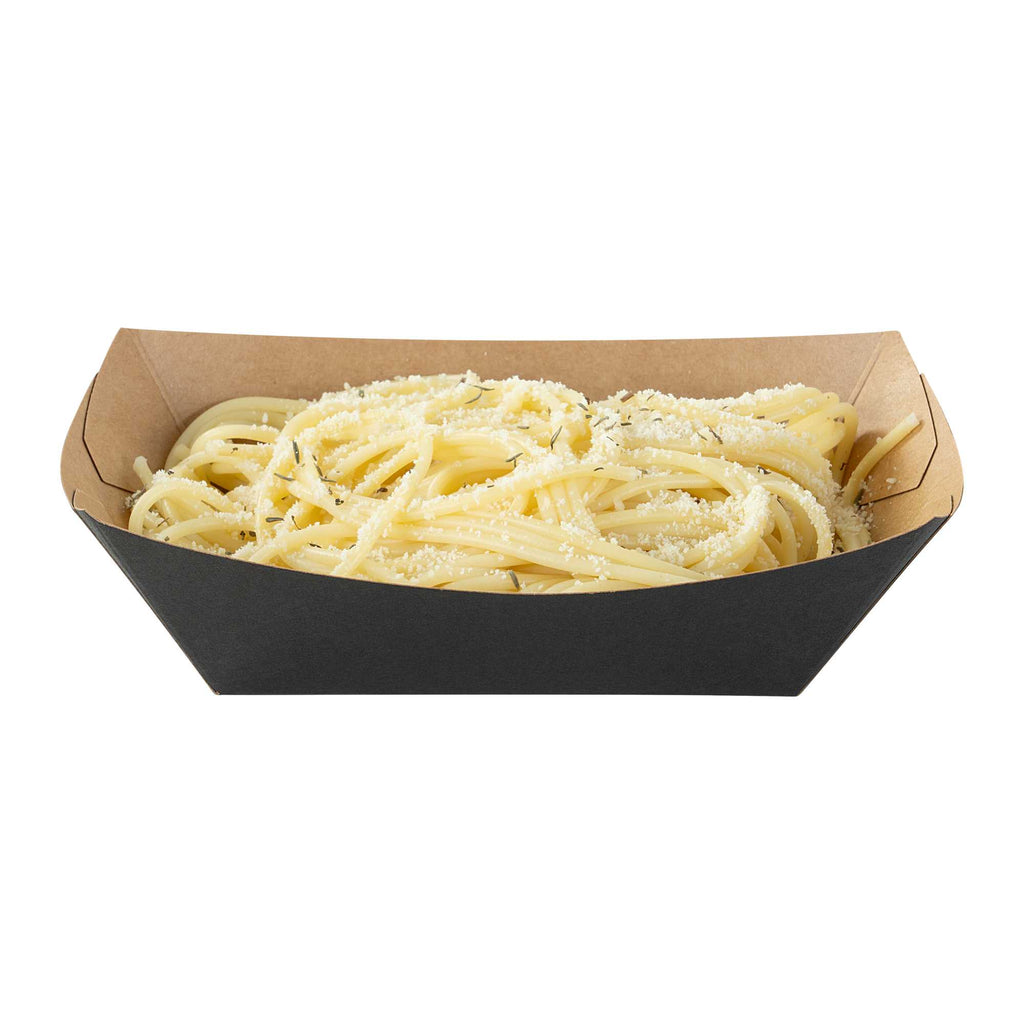 Bio Tek 1/2 lb Black Paper #50 Food Tray / Boat - 4 1/4" x 2 3/4" x 1 1/2" - 50 count box