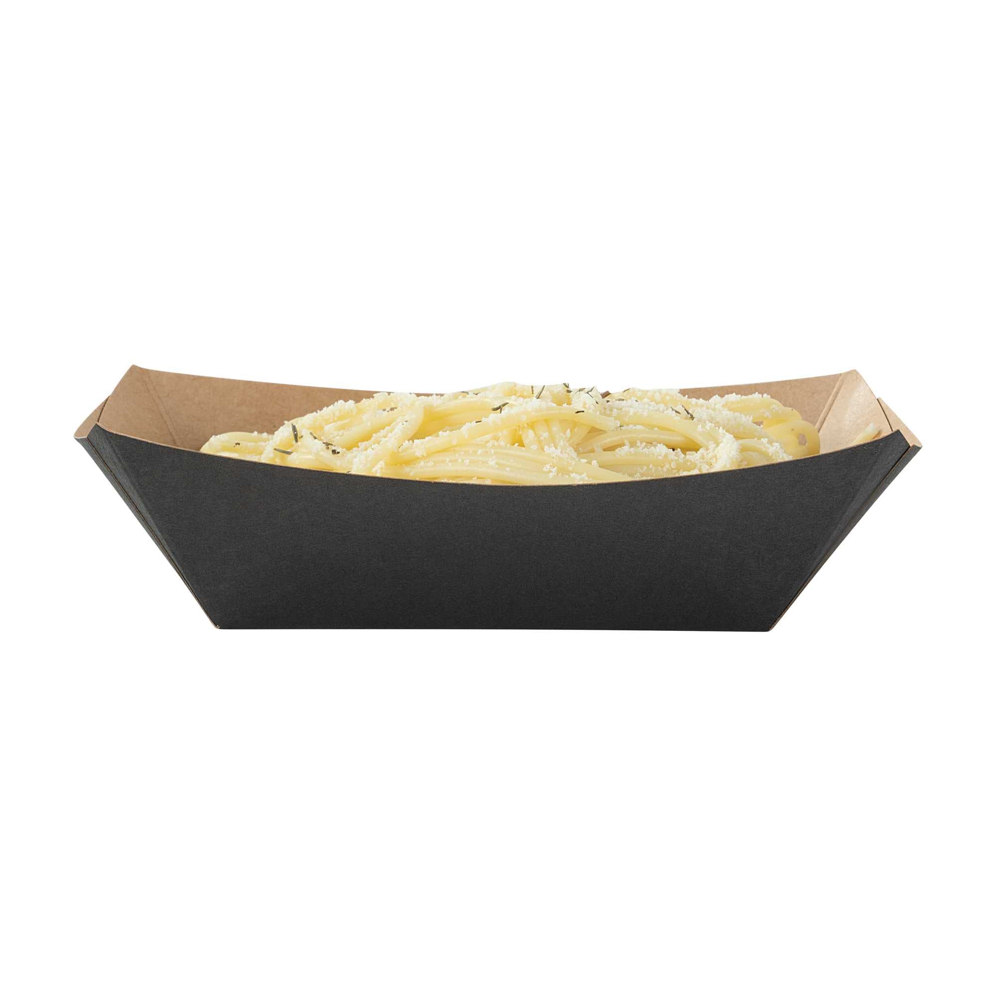 Bio Tek 1/2 lb Black Paper #50 Food Tray / Boat - 4 1/4" x 2 3/4" x 1 1/2" - 50 count box