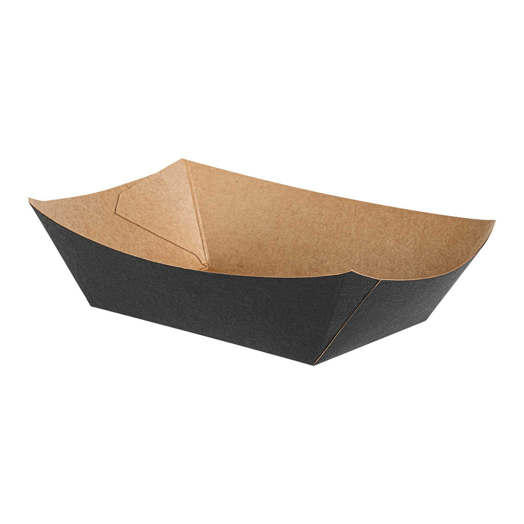 Bio Tek 1/2 lb Black Paper #50 Food Tray / Boat - 4 1/4" x 2 3/4" x 1 1/2" - 50 count box