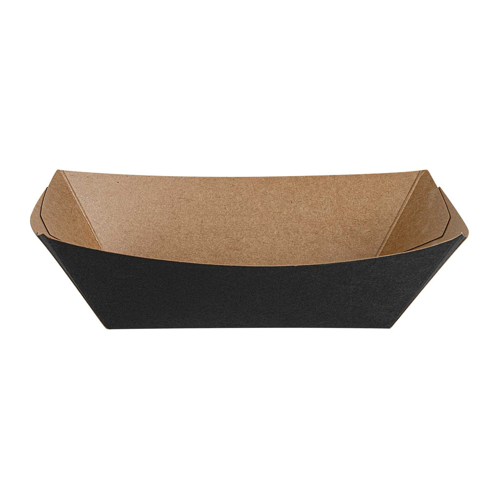 Bio Tek 1/2 lb Black Paper #50 Food Tray / Boat - 4 1/4" x 2 3/4" x 1 1/2" - 50 count box