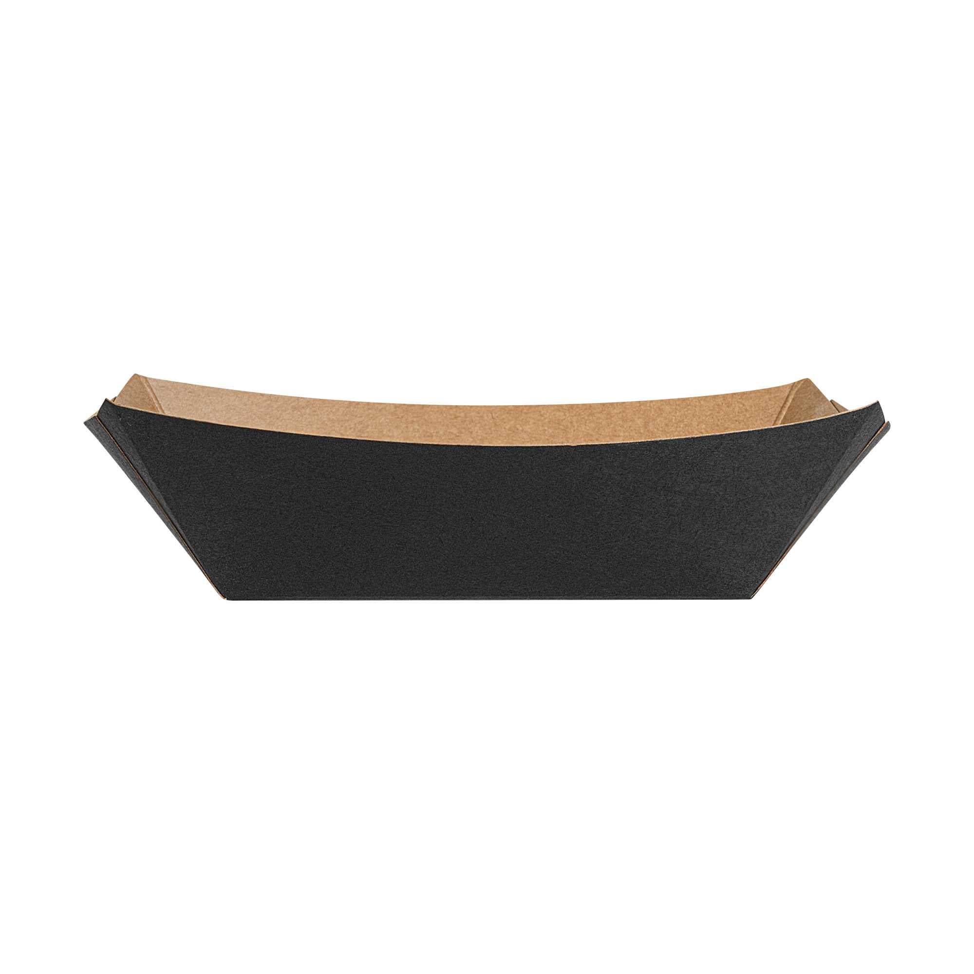 Bio Tek 1/2 lb Black Paper #50 Food Tray / Boat - 4 1/4" x 2 3/4" x 1 1/2" - 50 count box