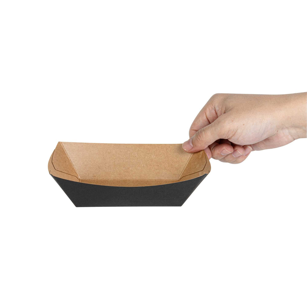 Bio Tek 1/2 lb Black Paper #50 Food Tray / Boat - 4 1/4" x 2 3/4" x 1 1/2" - 400 count box