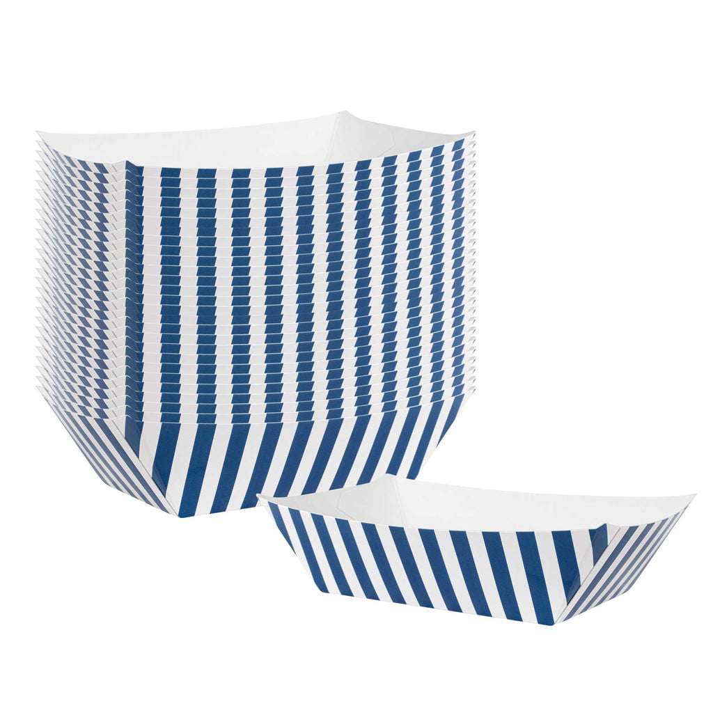 Bio Tek 1/2 lb Blue and White Stripe Paper #50 Food Tray / Boat - 4 1/4" x 2 3/4" x 1 1/2" - 400 count box