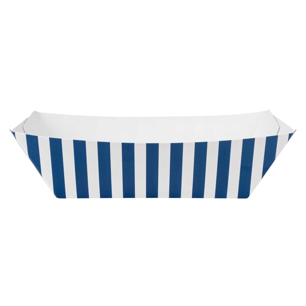 Bio Tek 1/2 lb Blue and White Stripe Paper #50 Food Tray / Boat - 4 1/4" x 2 3/4" x 1 1/2" - 50 count box