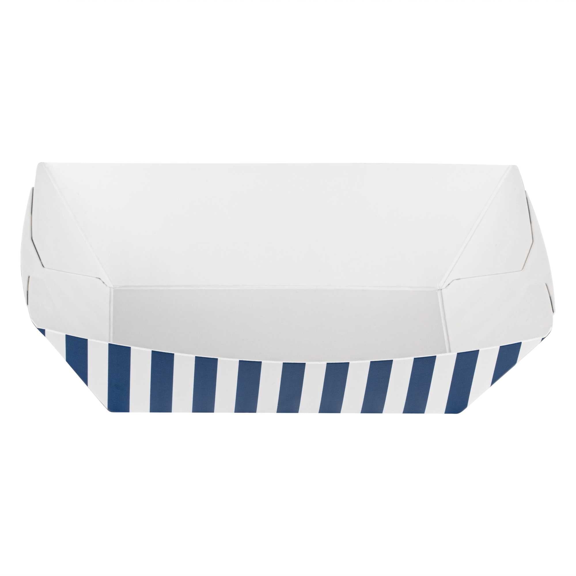 Bio Tek 1/2 lb Blue and White Stripe Paper #50 Food Tray / Boat - 4 1/4" x 2 3/4" x 1 1/2" - 50 count box