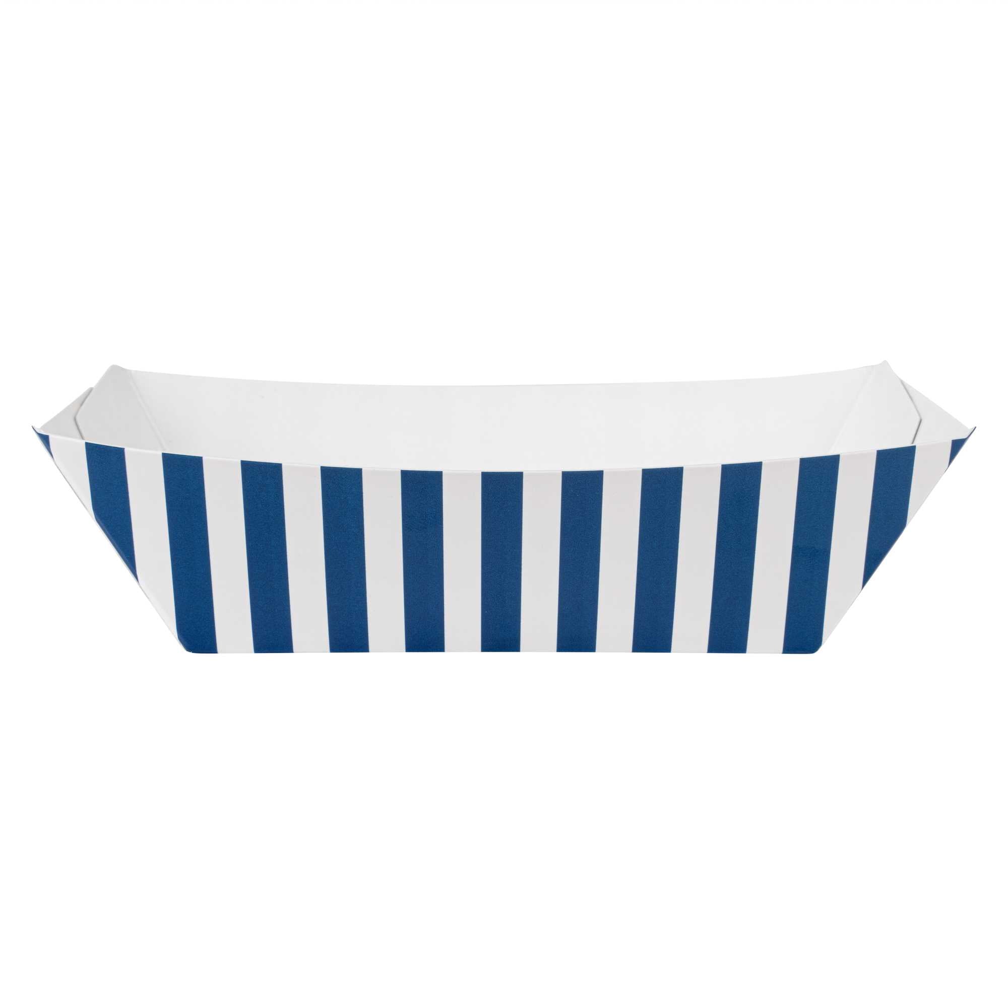 Bio Tek 1/2 lb Blue and White Stripe Paper #50 Food Tray / Boat - 4 1/4" x 2 3/4" x 1 1/2" - 400 count box