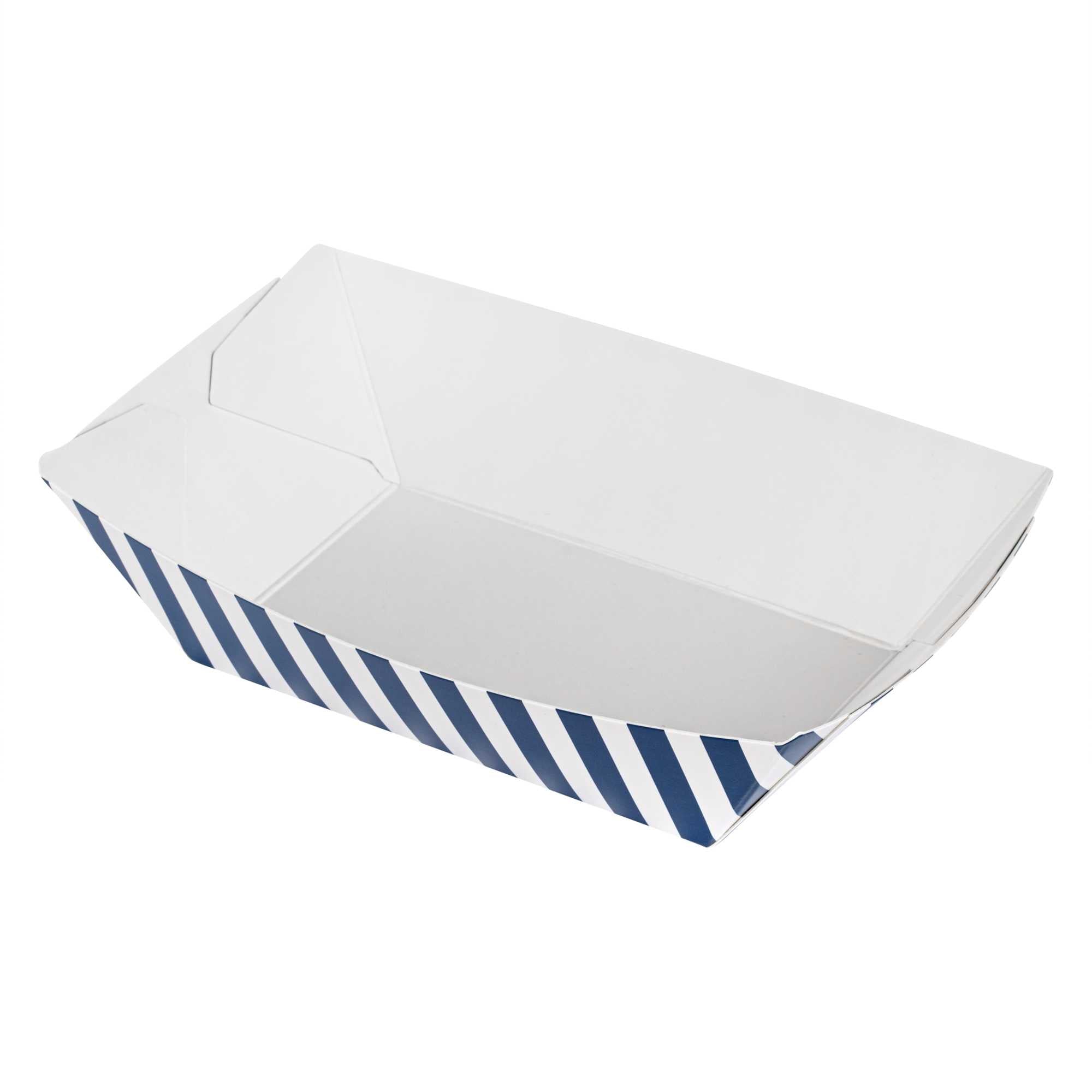 Bio Tek 1/2 lb Blue and White Stripe Paper #50 Food Tray / Boat - 4 1/4" x 2 3/4" x 1 1/2" - 400 count box