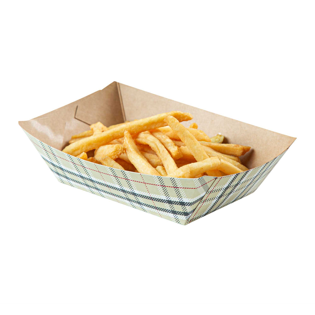Bio Tek 1/2 lb Plaid Paper #50 Food Tray / Boat - 4 1/4" x 2 3/4" x 1 1/2" - 400 count box