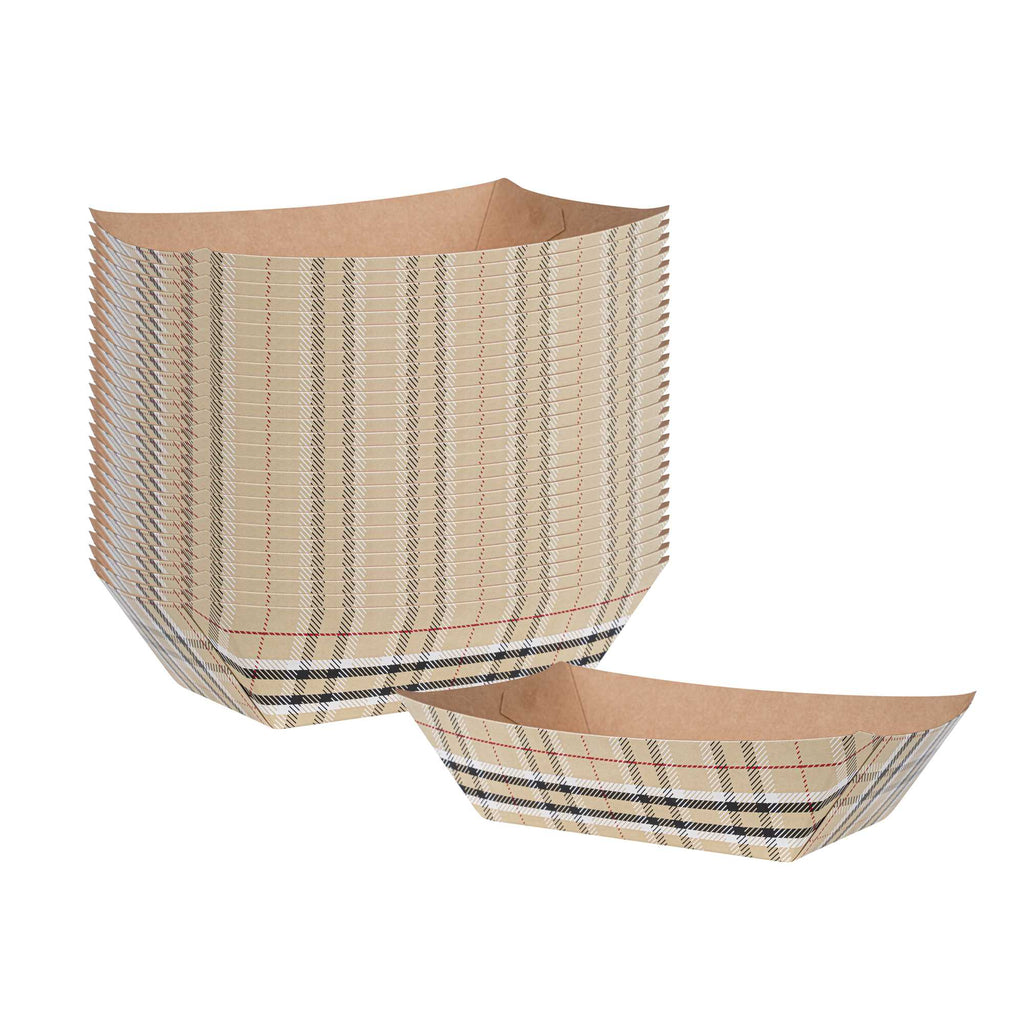 Bio Tek 1/2 lb Plaid Paper #50 Food Tray / Boat - 4 1/4" x 2 3/4" x 1 1/2" - 50 count box