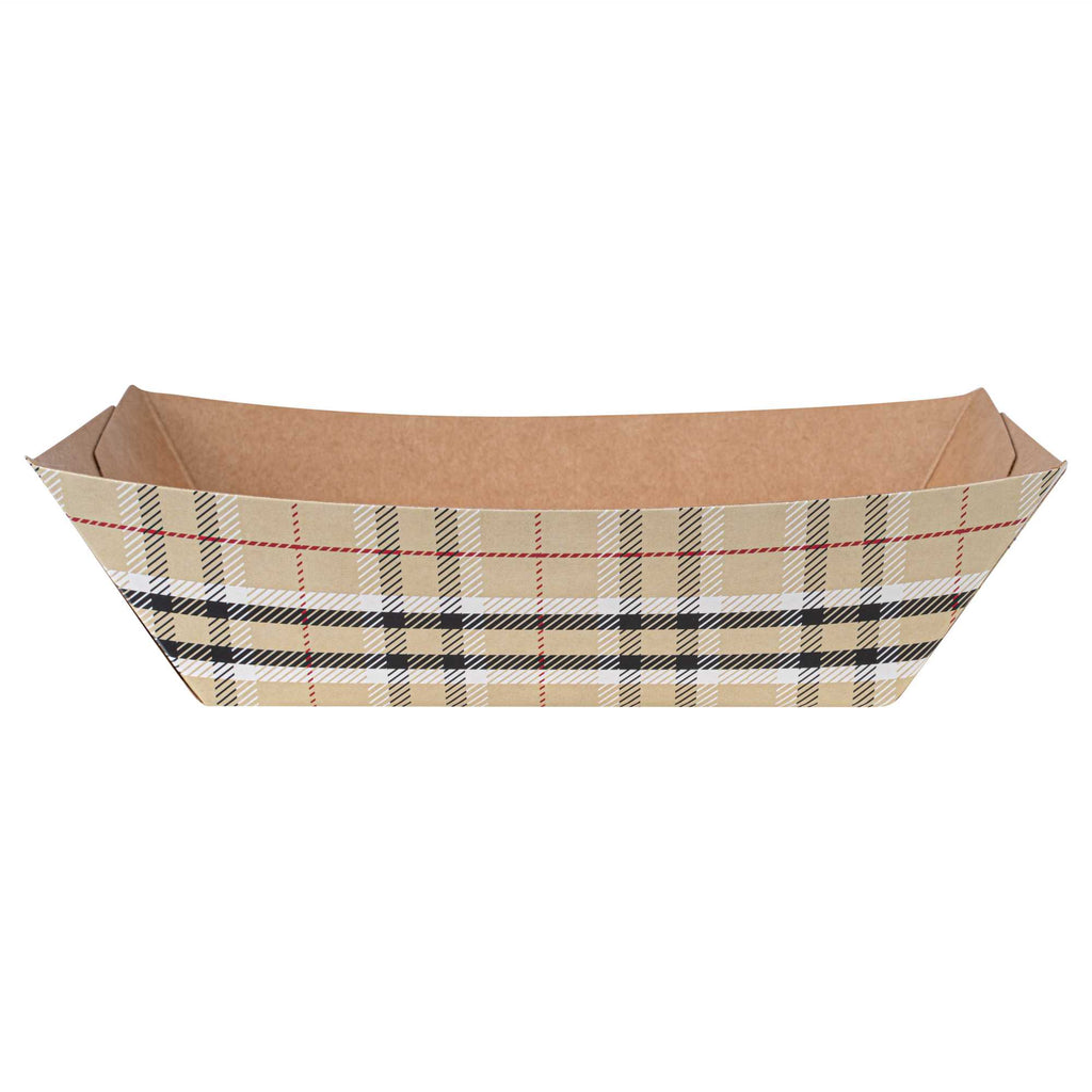 Bio Tek 1/2 lb Plaid Paper #50 Food Tray / Boat - 4 1/4" x 2 3/4" x 1 1/2" - 50 count box
