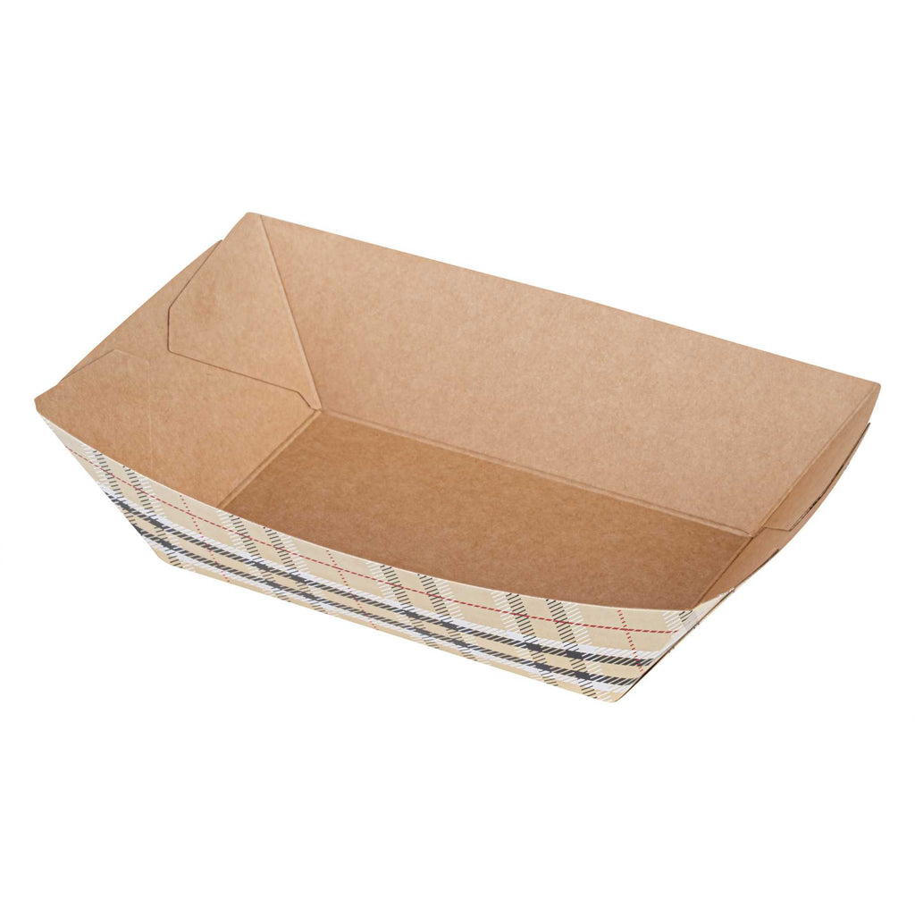 Bio Tek 1/2 lb Plaid Paper #50 Food Tray / Boat - 4 1/4" x 2 3/4" x 1 1/2" - 50 count box