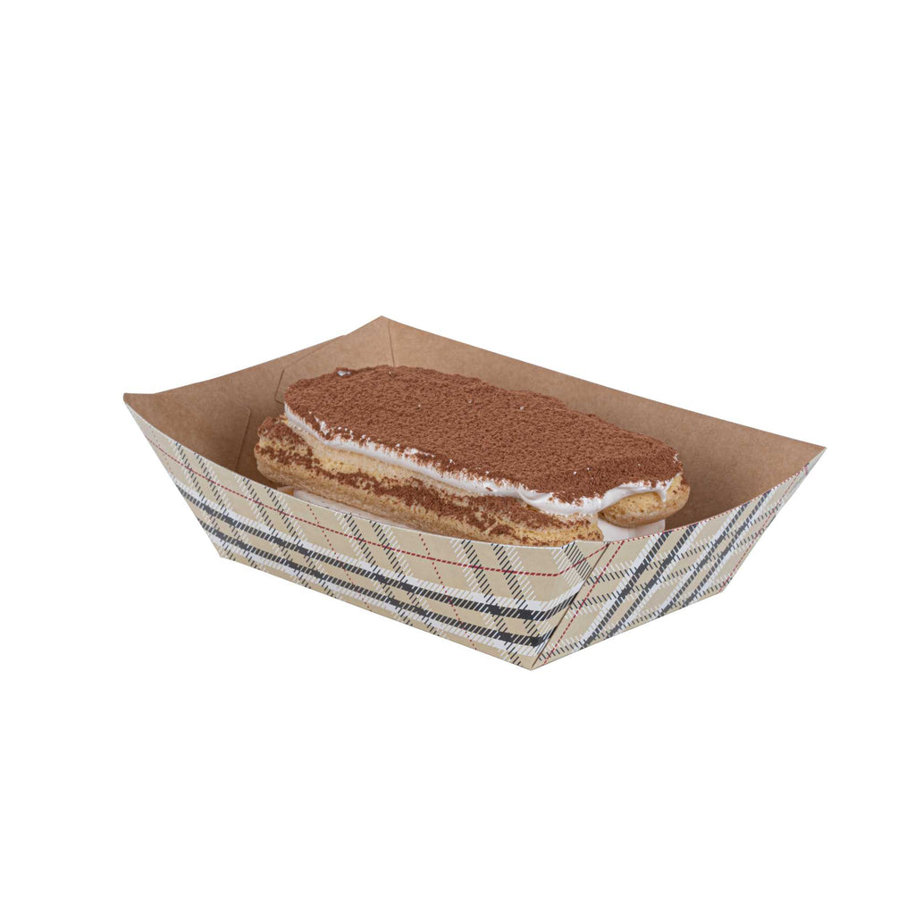 Bio Tek 1/2 lb Plaid Paper #50 Food Tray / Boat - 4 1/4" x 2 3/4" x 1 1/2" - 400 count box
