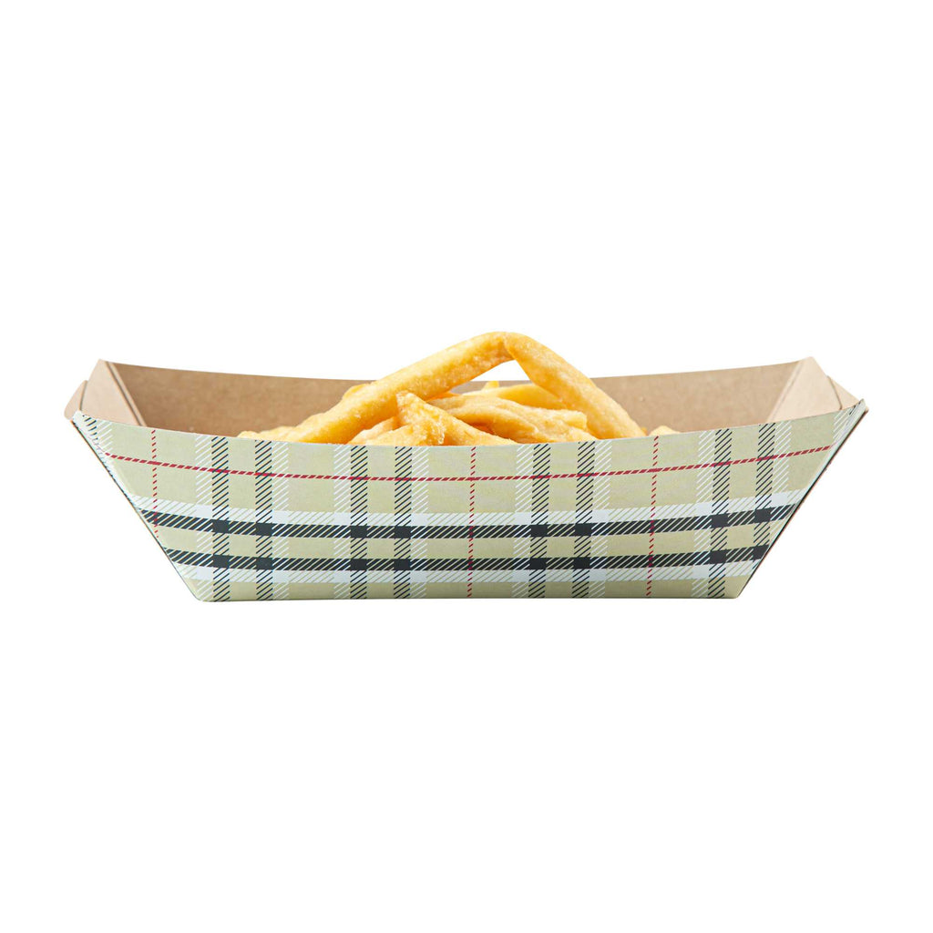 Bio Tek 1/2 lb Plaid Paper #50 Food Tray / Boat - 4 1/4" x 2 3/4" x 1 1/2" - 400 count box