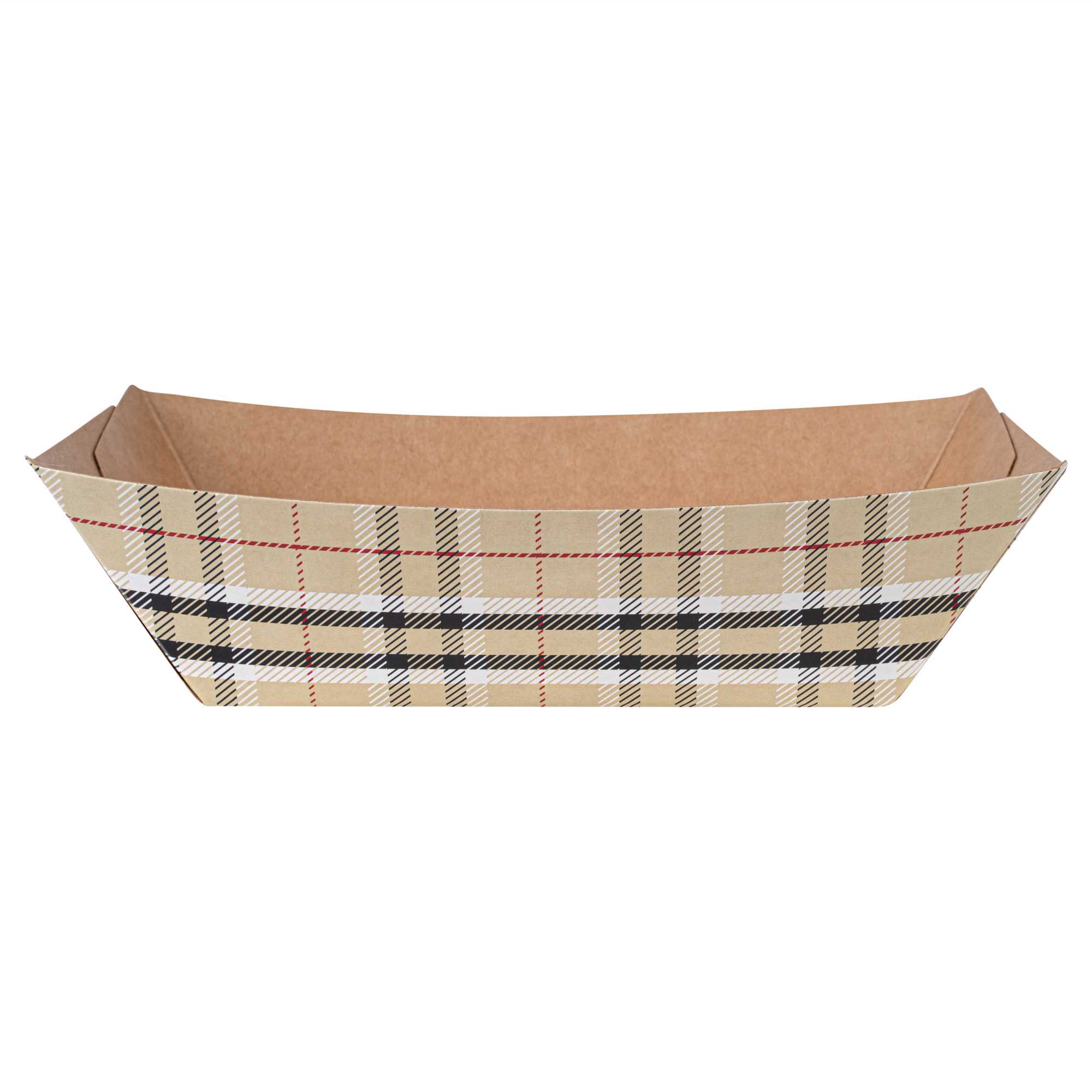 Bio Tek 1/2 lb Plaid Paper #50 Food Tray / Boat - 4 1/4" x 2 3/4" x 1 1/2" - 400 count box