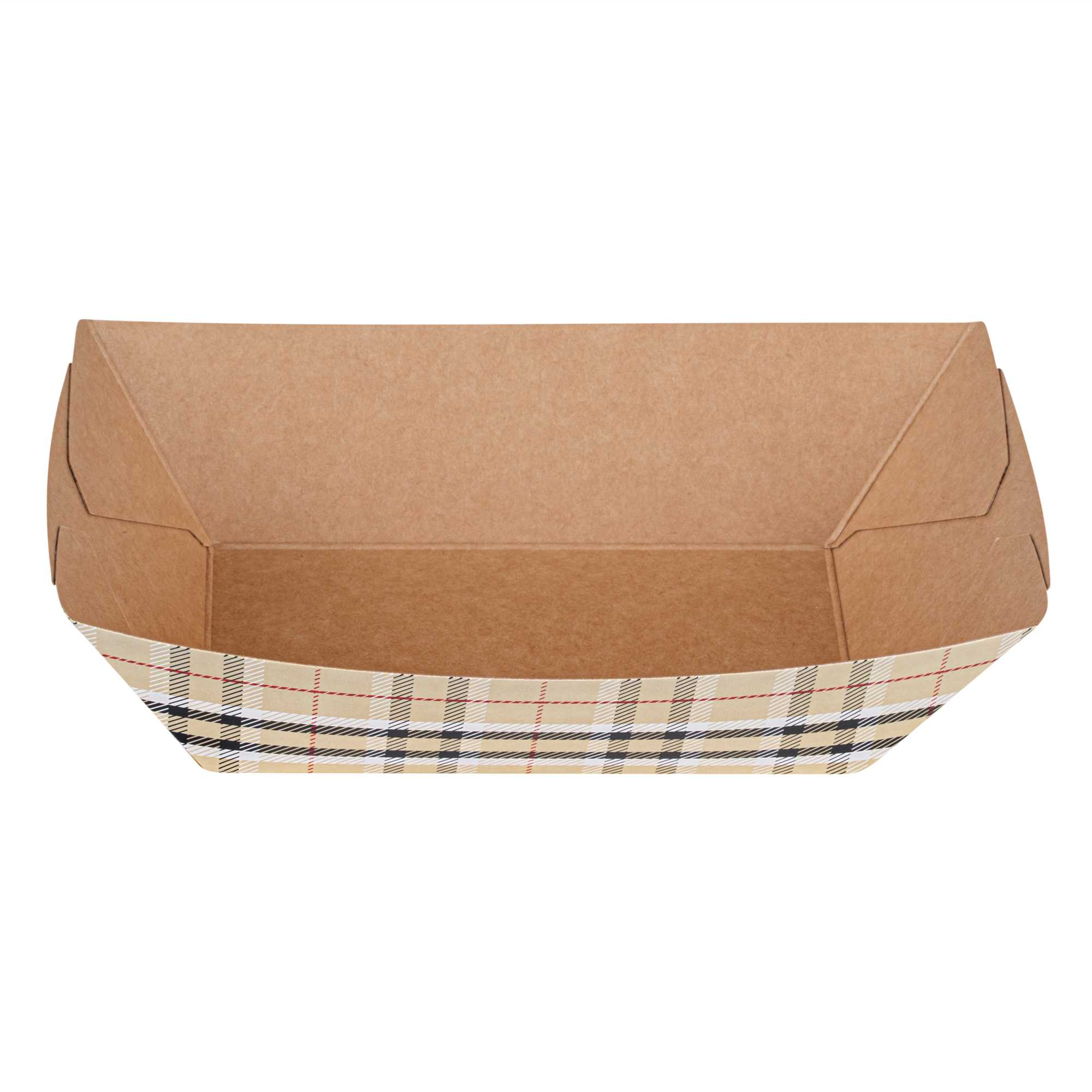 Bio Tek 1/2 lb Plaid Paper #50 Food Tray / Boat - 4 1/4" x 2 3/4" x 1 1/2" - 400 count box