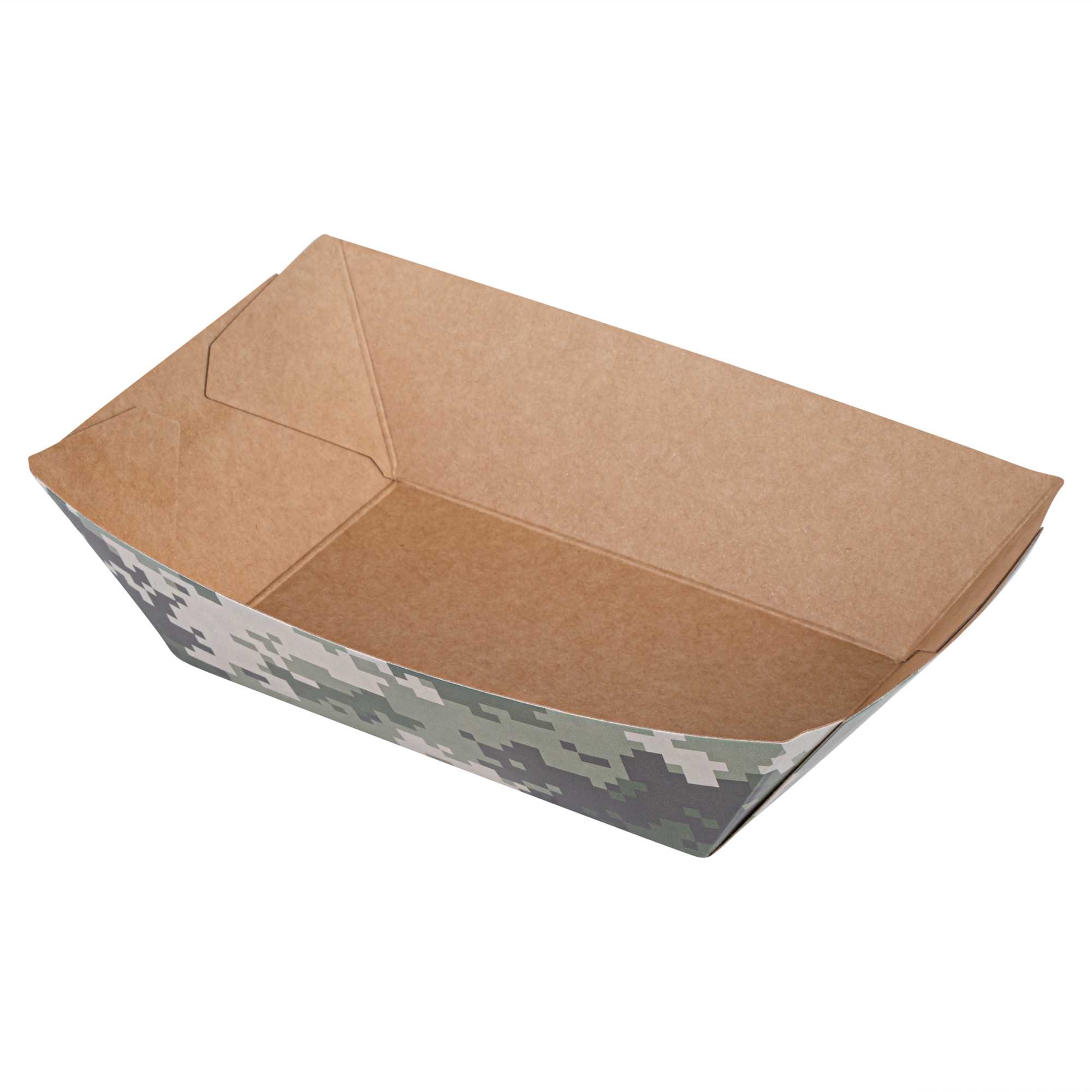 Bio Tek 1/2 lb Camouflage Paper #50 Food Tray / Boat - 4 1/4" x 2 3/4" x 1 1/2" - 50 count box