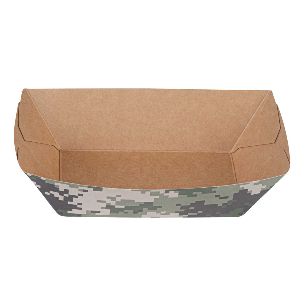 Bio Tek 1/2 lb Camouflage Paper #50 Food Tray / Boat - 4 1/4" x 2 3/4" x 1 1/2" - 50 count box