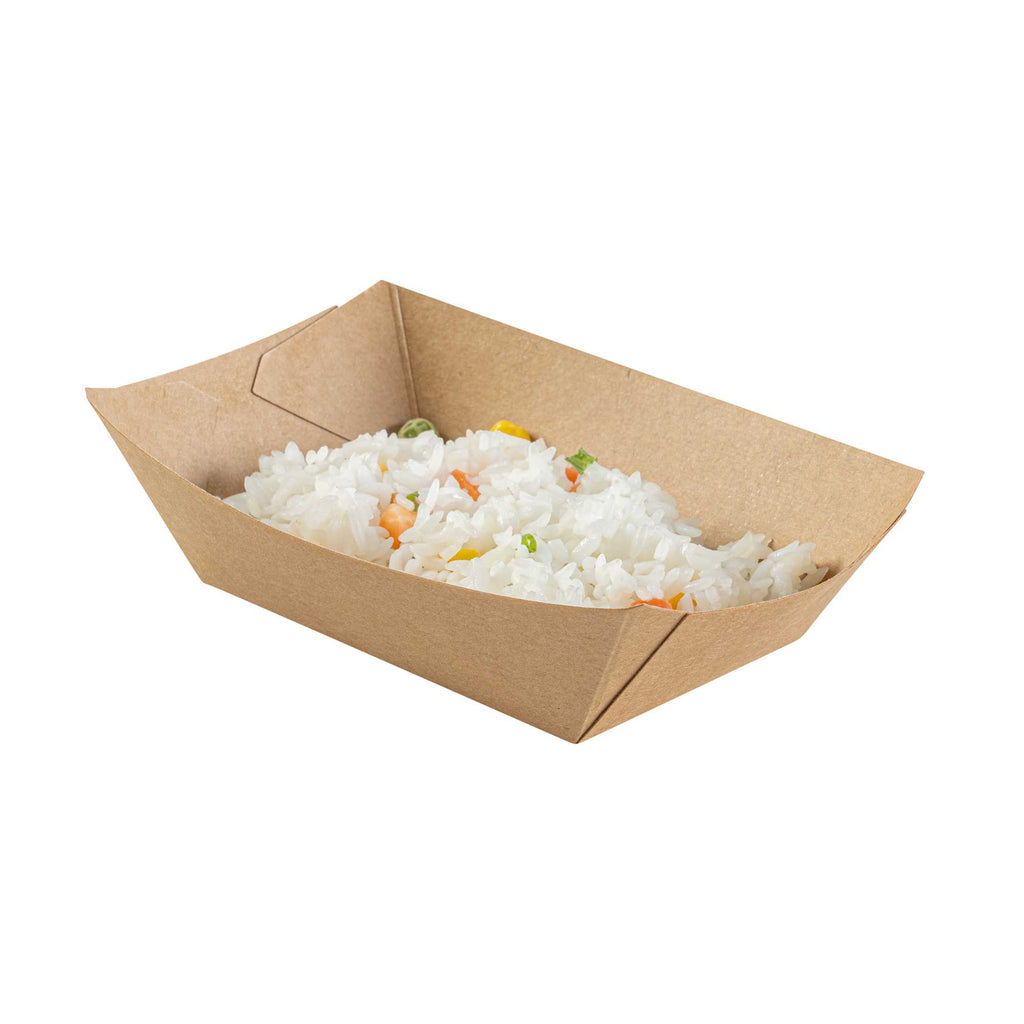 Bio Tek 1/2 lb Kraft Paper #50 Food Tray / Boat - 4 1/4" x 2 3/4" x 1 1/2" - 50 count box