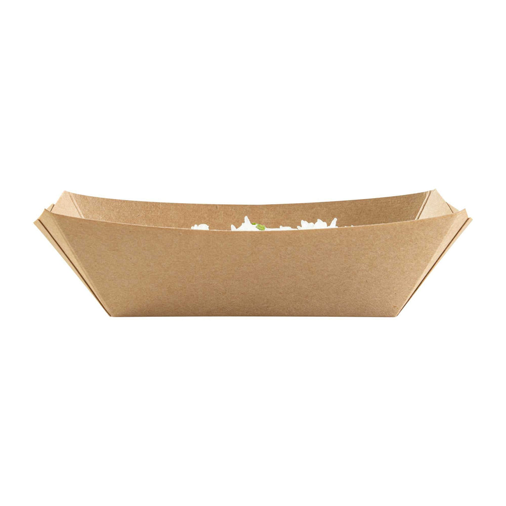 Bio Tek 1/2 lb Kraft Paper #50 Food Tray / Boat - 4 1/4" x 2 3/4" x 1 1/2" - 50 count box