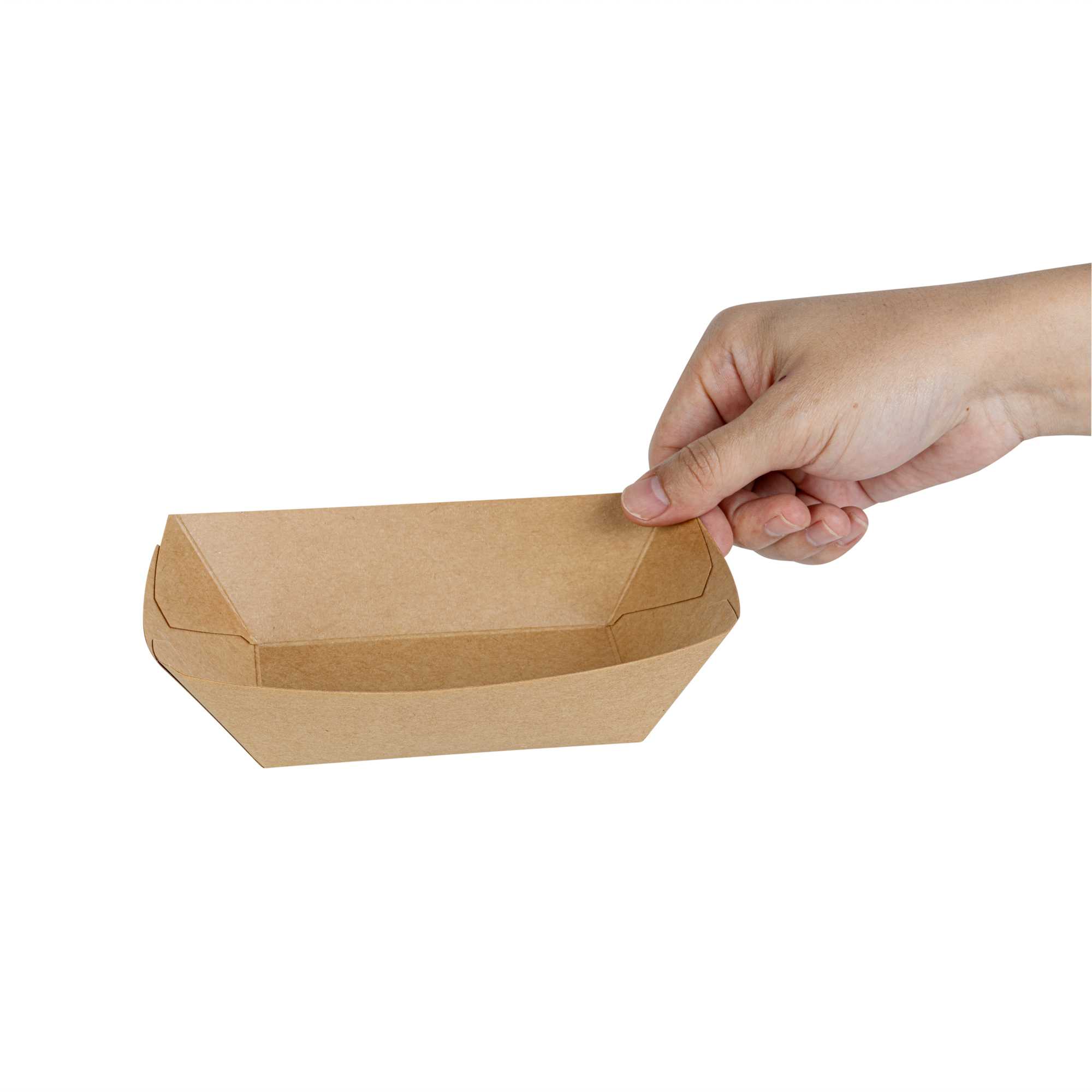 Bio Tek 1/2 lb Kraft Paper #50 Food Tray / Boat - 4 1/4" x 2 3/4" x 1 1/2" - 50 count box