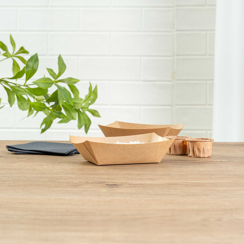 Bio Tek 1/2 lb Kraft Paper #50 Food Tray / Boat - 4 1/4" x 2 3/4" x 1 1/2" - 50 count box
