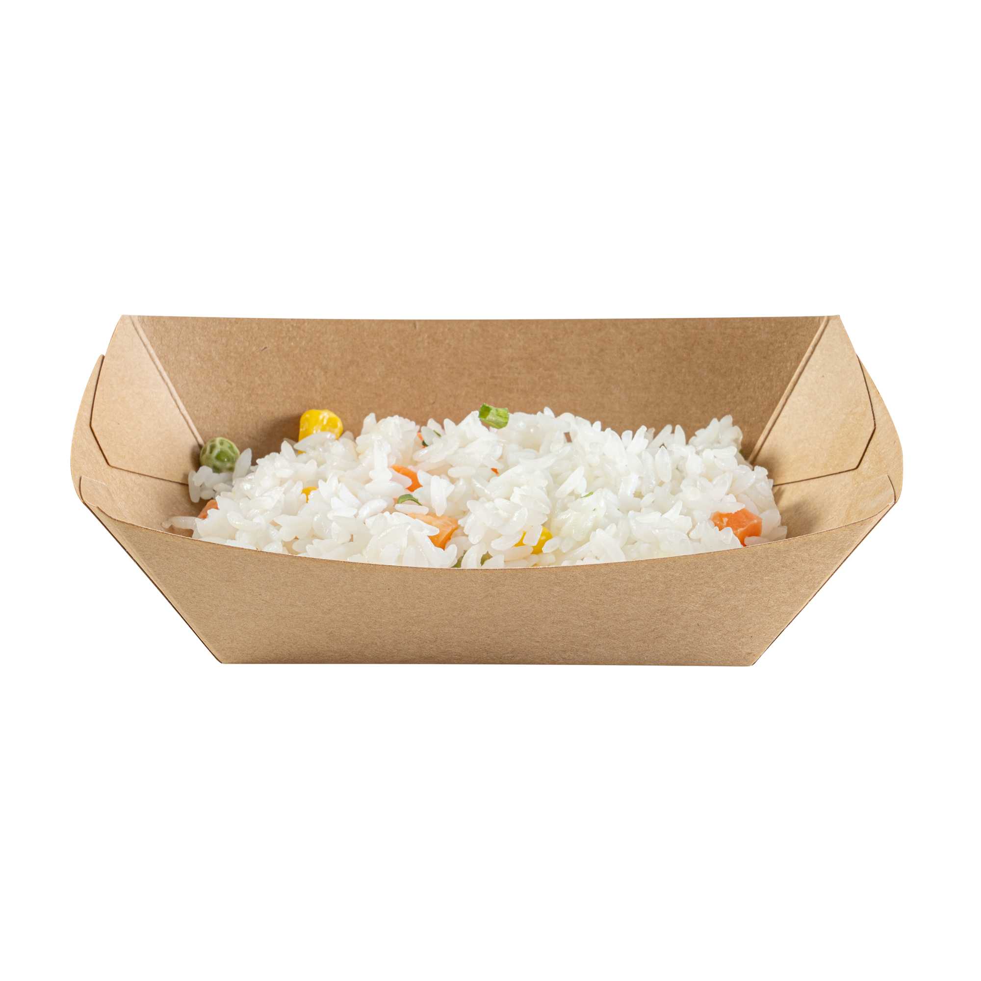 Bio Tek 1/2 lb Kraft Paper #50 Food Tray / Boat - 4 1/4" x 2 3/4" x 1 1/2" - 400 count box
