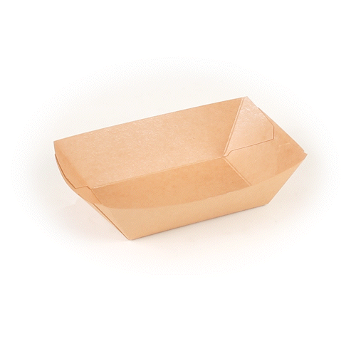 Bio Tek 1/2 lb Kraft Paper #50 Food Tray / Boat - 4 1/4" x 2 3/4" x 1 1/2" - 400 count box