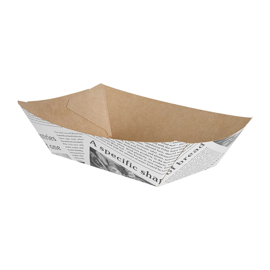 Bio Tek 1/2 lb Newsprint Paper #50 Food Tray / Boat - 4 1/4" x 2 3/4" x 1 1/2" - 50 count box