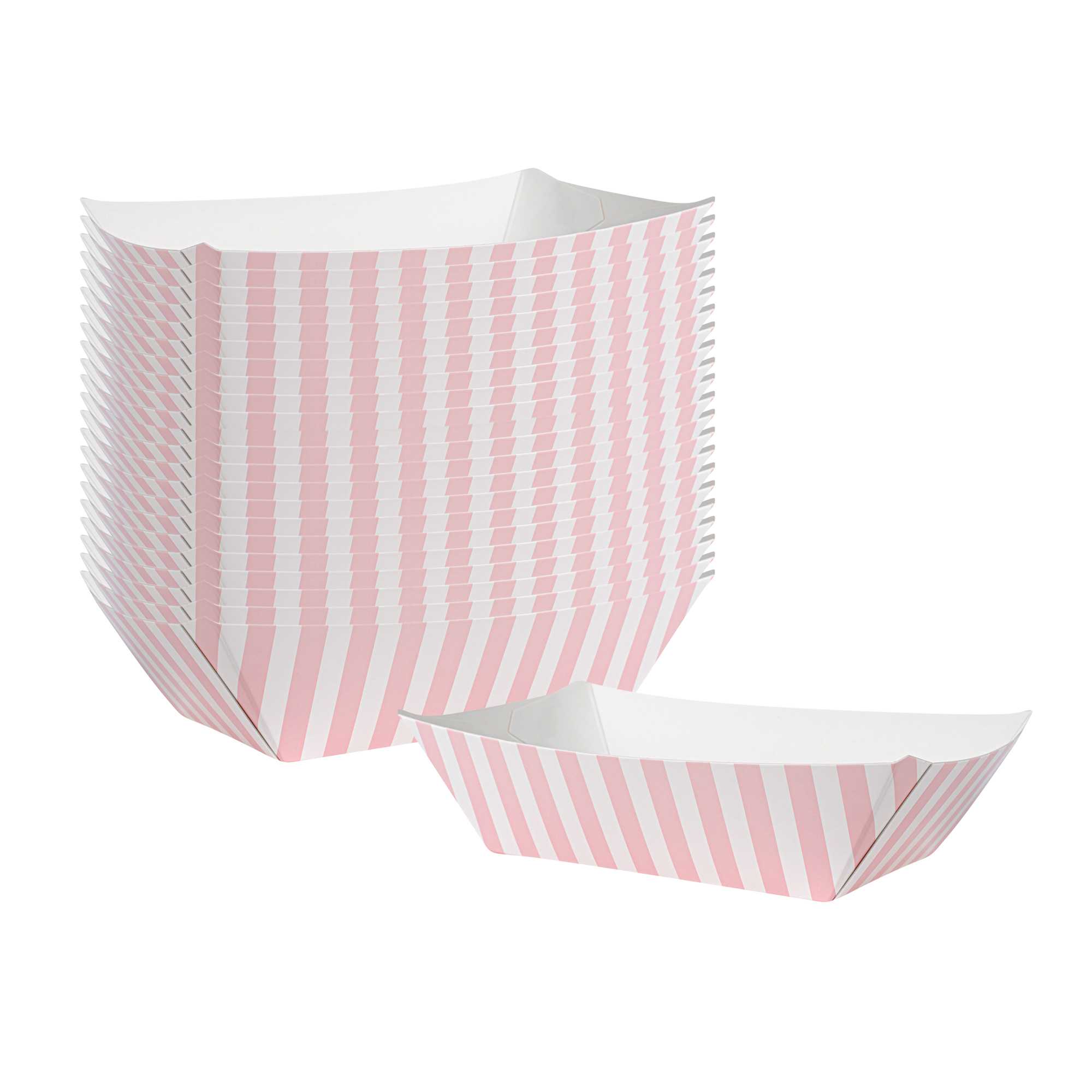 Bio Tek 1/2 lb Pink and White Stripe Paper #50 Food Tray / Boat - 4 1/4" x 2 3/4" x 1 1/2" - 400 count box