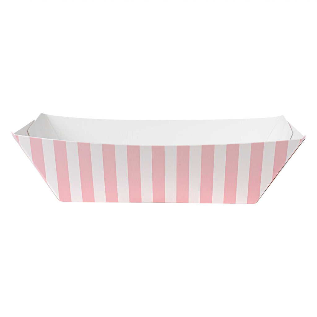Bio Tek 1/2 lb Pink and White Stripe Paper #50 Food Tray / Boat - 4 1/4" x 2 3/4" x 1 1/2" - 400 count box