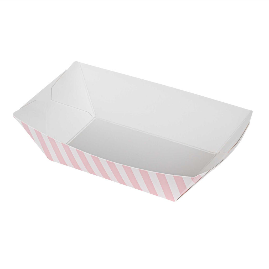 Bio Tek 1/2 lb Pink and White Stripe Paper #50 Food Tray / Boat - 4 1/4" x 2 3/4" x 1 1/2" - 400 count box