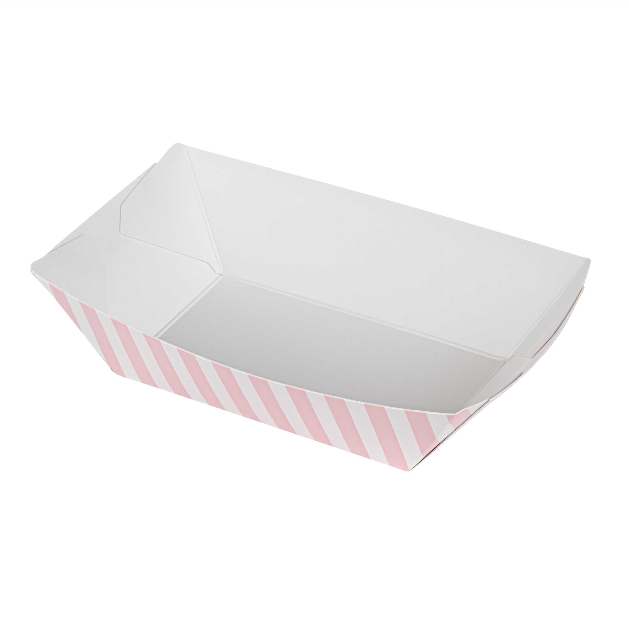 Bio Tek 1/2 lb Pink and White Stripe Paper #50 Food Tray / Boat - 4 1/4" x 2 3/4" x 1 1/2" - 400 count box