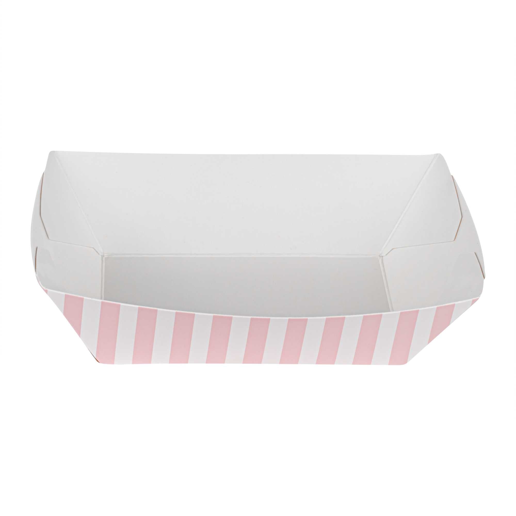 Bio Tek 1/2 lb Pink and White Stripe Paper #50 Food Tray / Boat - 4 1/4" x 2 3/4" x 1 1/2" - 400 count box