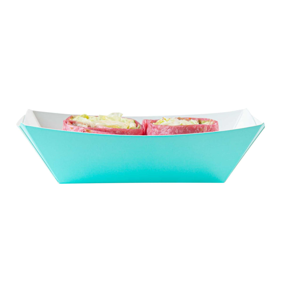 Bio Tek 1/2 lb Turquoise Paper #50 Food Tray / Boat - 4 1/4" x 2 3/4" x 1 1/2" - 50 count box