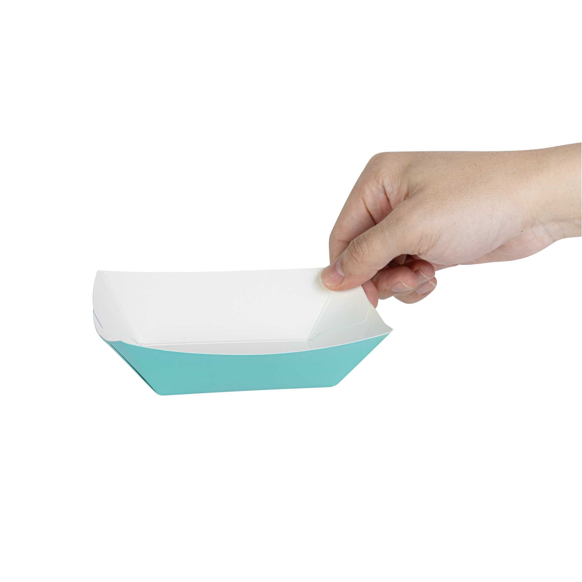 Bio Tek 1/2 lb Turquoise Paper #50 Food Tray / Boat - 4 1/4" x 2 3/4" x 1 1/2" - 400 count box